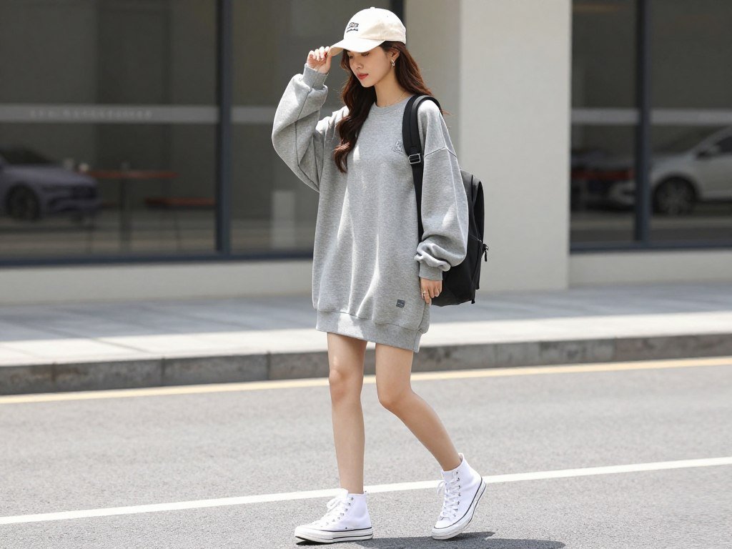 cozy sweatshirt dress with high-top sneakers