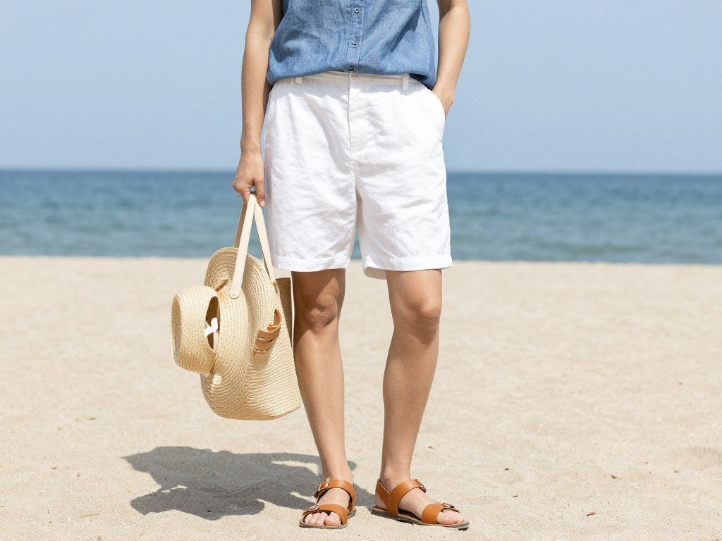 linen shorts with breezy tank top and sandals