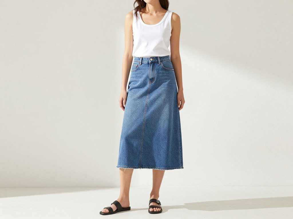 maxi denim skirt with tank top and slides summer casual outfit maxi denim skirt with tank top and slides summer casual outfit