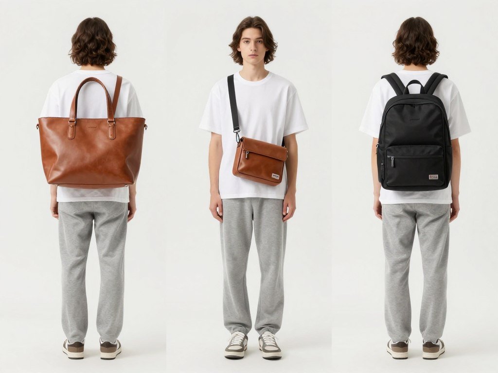 outfit styled with different bag options