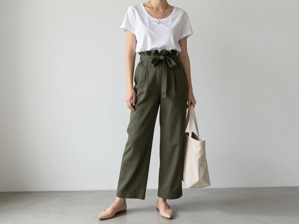 paperbag-waist pants with simple tee