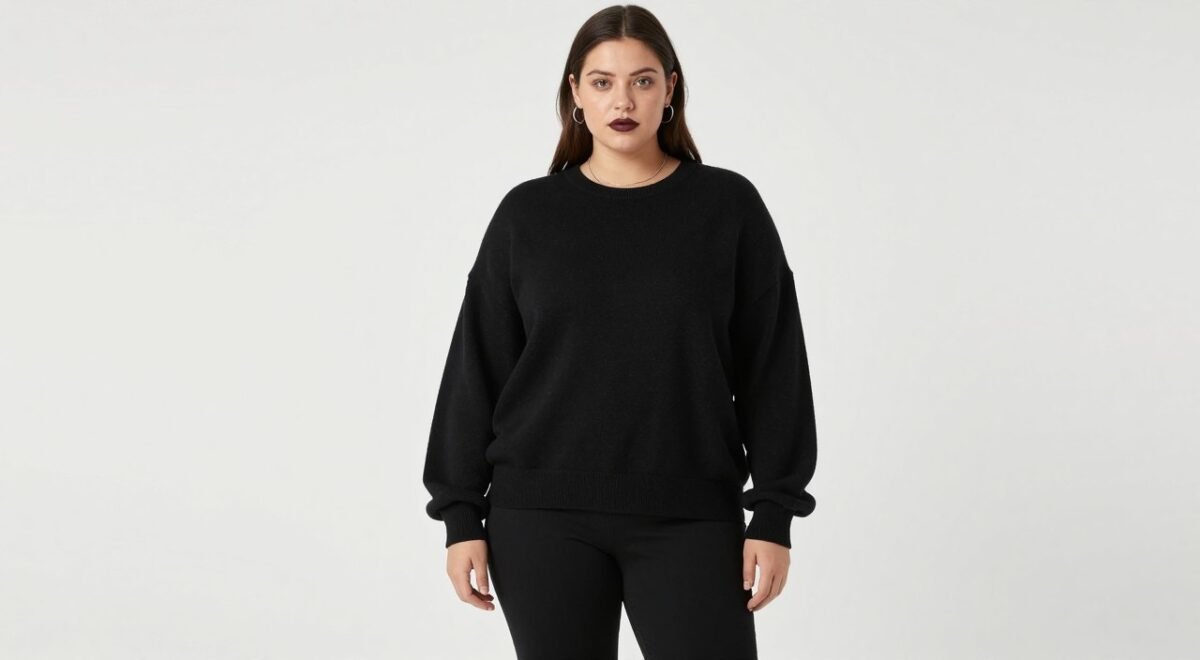 plus size nu goth outfit with minimalist black clothing