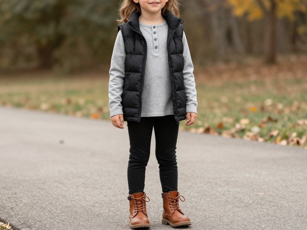 puffer vest over long-sleeve tee and leggings