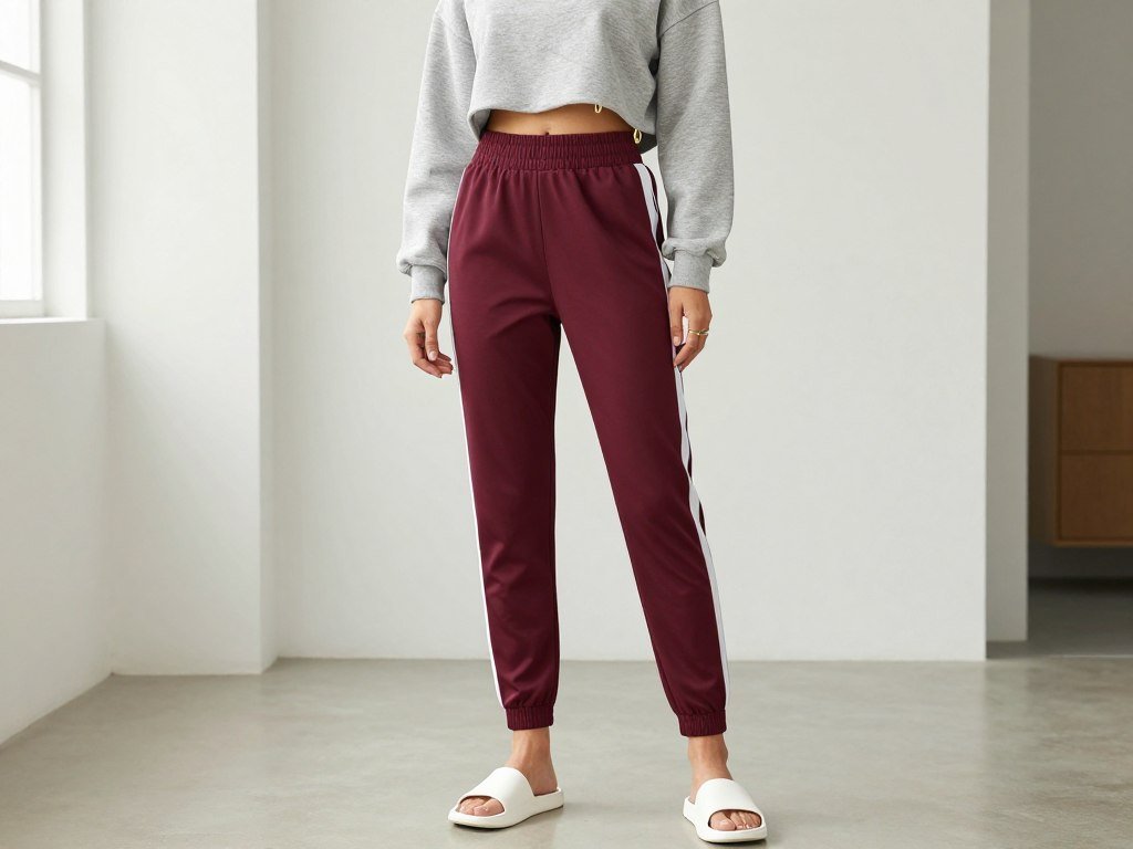 track pants with cropped sweatshirt and slides