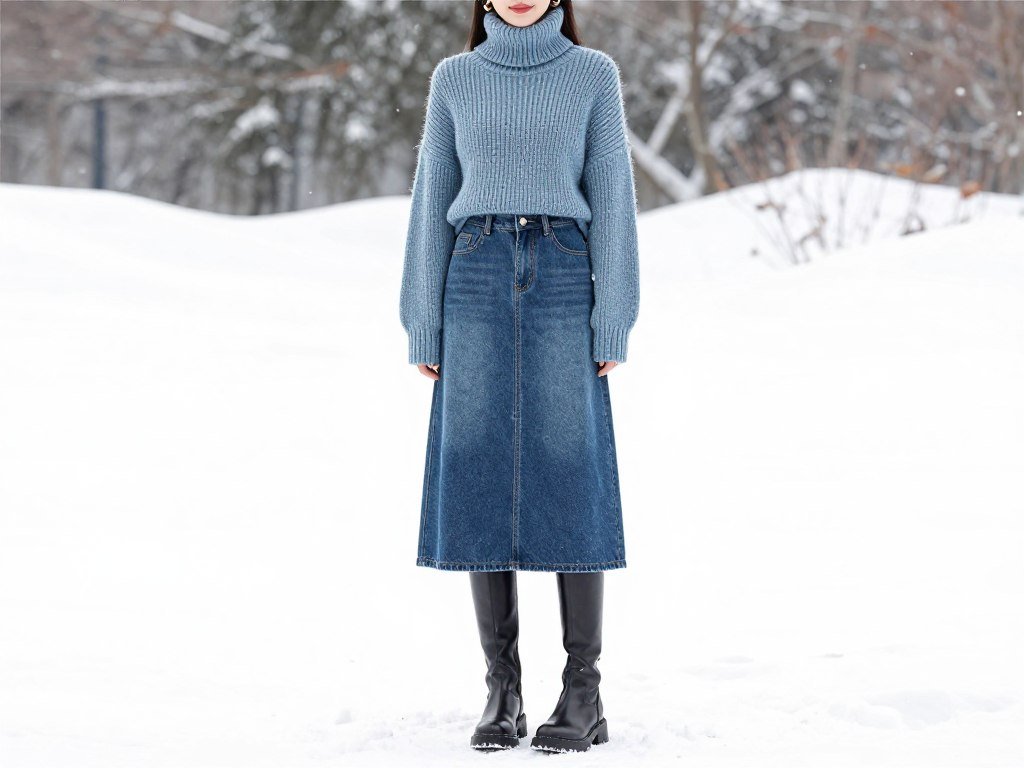 winter denim maxi skirt outfit with turtleneck sweater and tall boots winter denim maxi skirt outfit with turtleneck sweater and tall boots