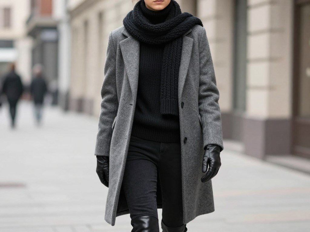 winter outfit with turtleneck sweater and coat